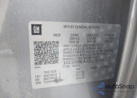 2018 Chevrolet Colorado Wt from USA, damaged, VIN 1GCGSBEA3J1270776